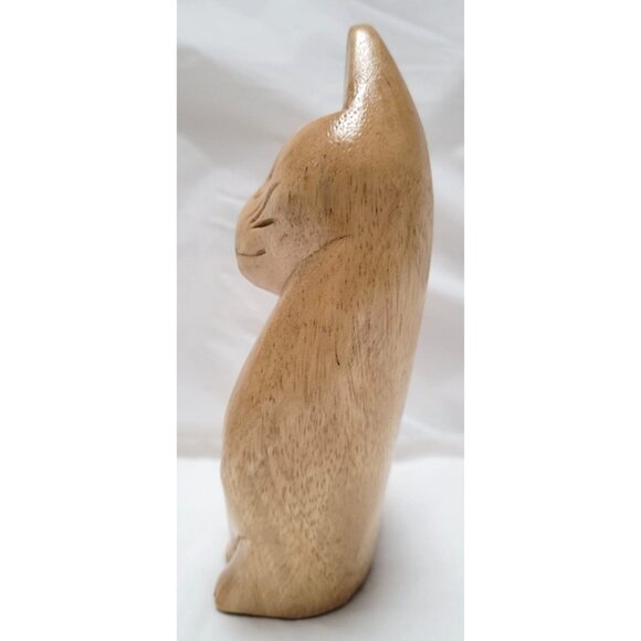 Hand-Carved Wooden Cat Statue Figure Figurine - About 6.5 inches Tall - Lot O - Picture 3 of 7